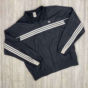 Vintage Y2K Adidas Black White Full Zip Up Windbreaker Jacket Streetwear Men XL